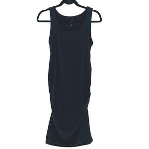 Isabel‎ Maternity Black Ruched Side Tank Midi Dress Small Sleeveless Stretch EUC